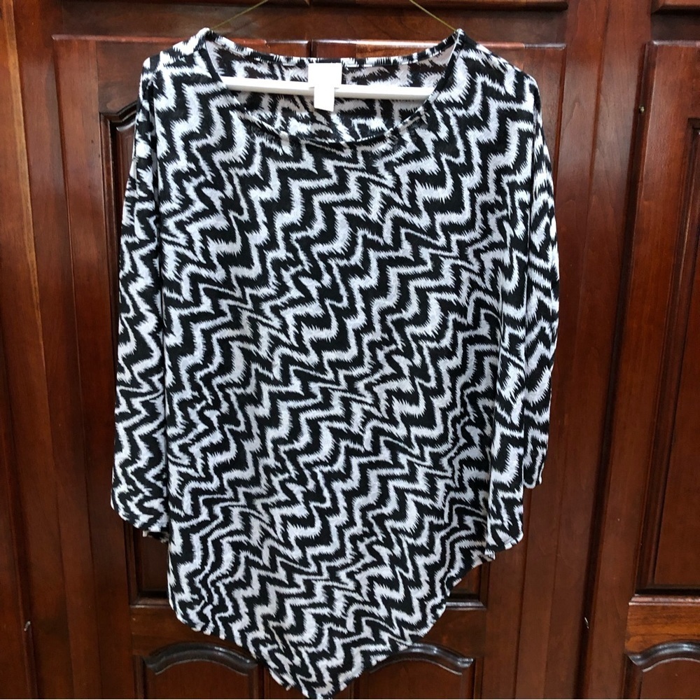 Chico’s Black & White Chevron Print Poncho One Size Fits Most - Picture 2 of 6
